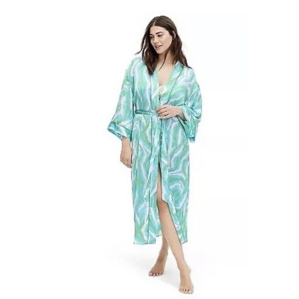 Women's Long Satin Disco Zebra Green Robe‎ - DVF x Target XS NWT